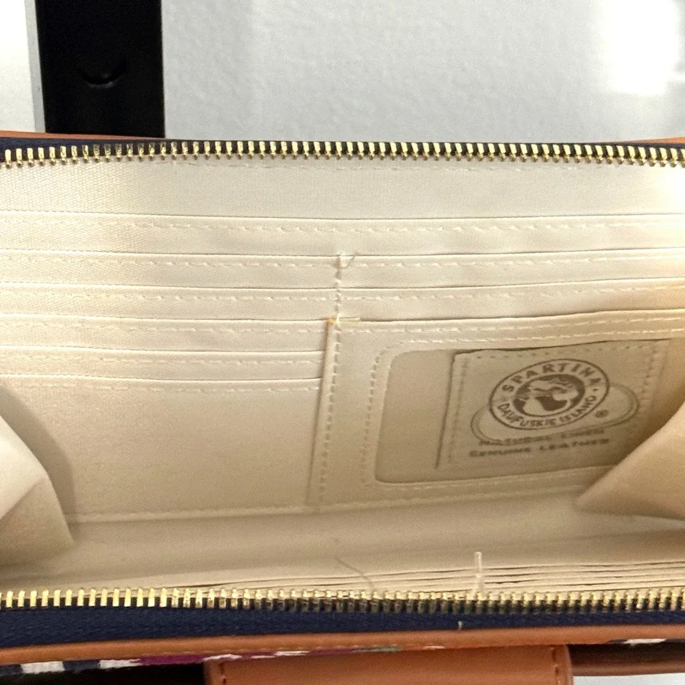 Spartina 449 Crossbody Wallet Floral Stripe Small Tan Good Canvas Mermaid Logo - Picture 12 of 12